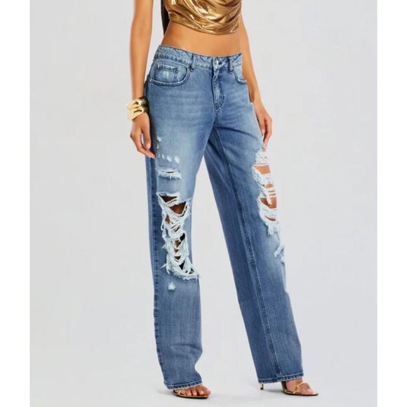 Retrofete Low Rise Chris Jean Distressed in Sea Medium Wash Size 28 - Picture 1 of 12